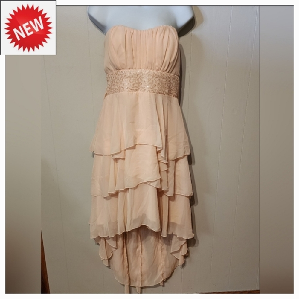 NWT Deb Strapless Formal Dress Sequins Bridesmaid Prom Pink Layered A313‎